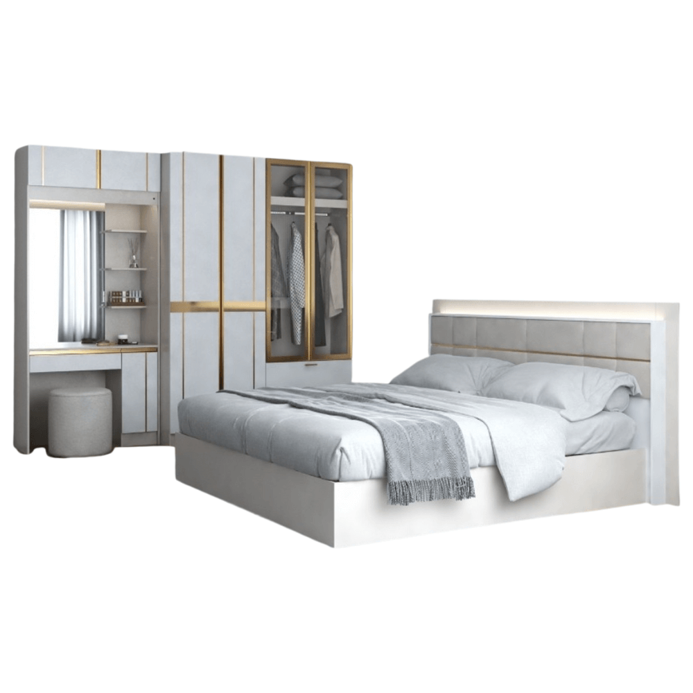 ชุดห้องนอน + ที่นอน PVC 6 ฟุต WISDOM DESIGN FURNITURE รุ่น RACHEL160 สีขาว/ครีม